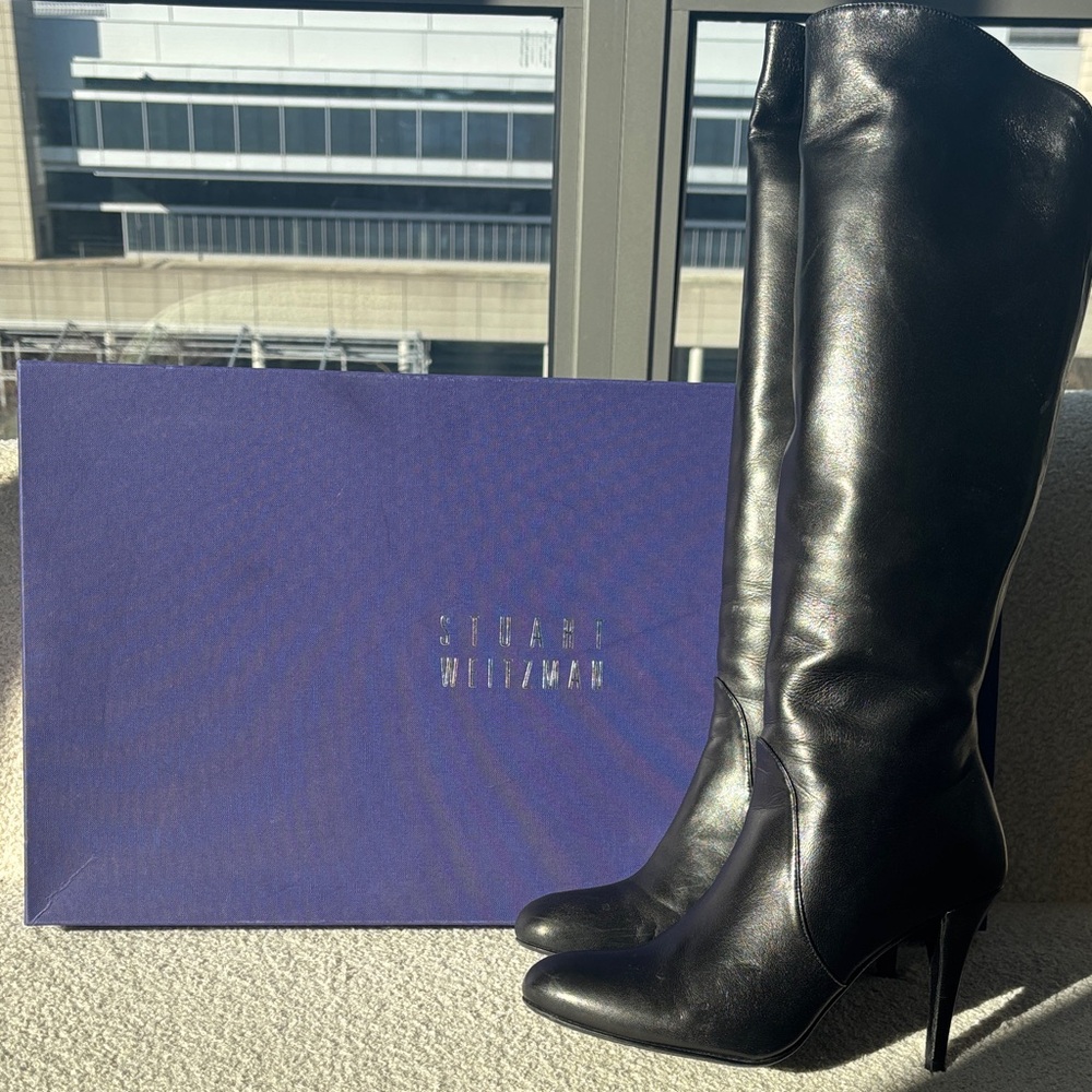 Stuart Weitzman Shiny Black Heeled Boots